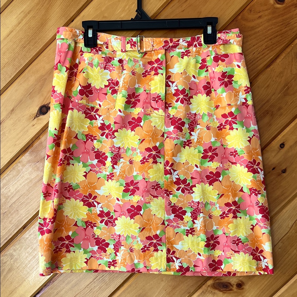 Christopher & Banks Floral Skirt Pink Orange Yellow stretch women’s 8 pockets